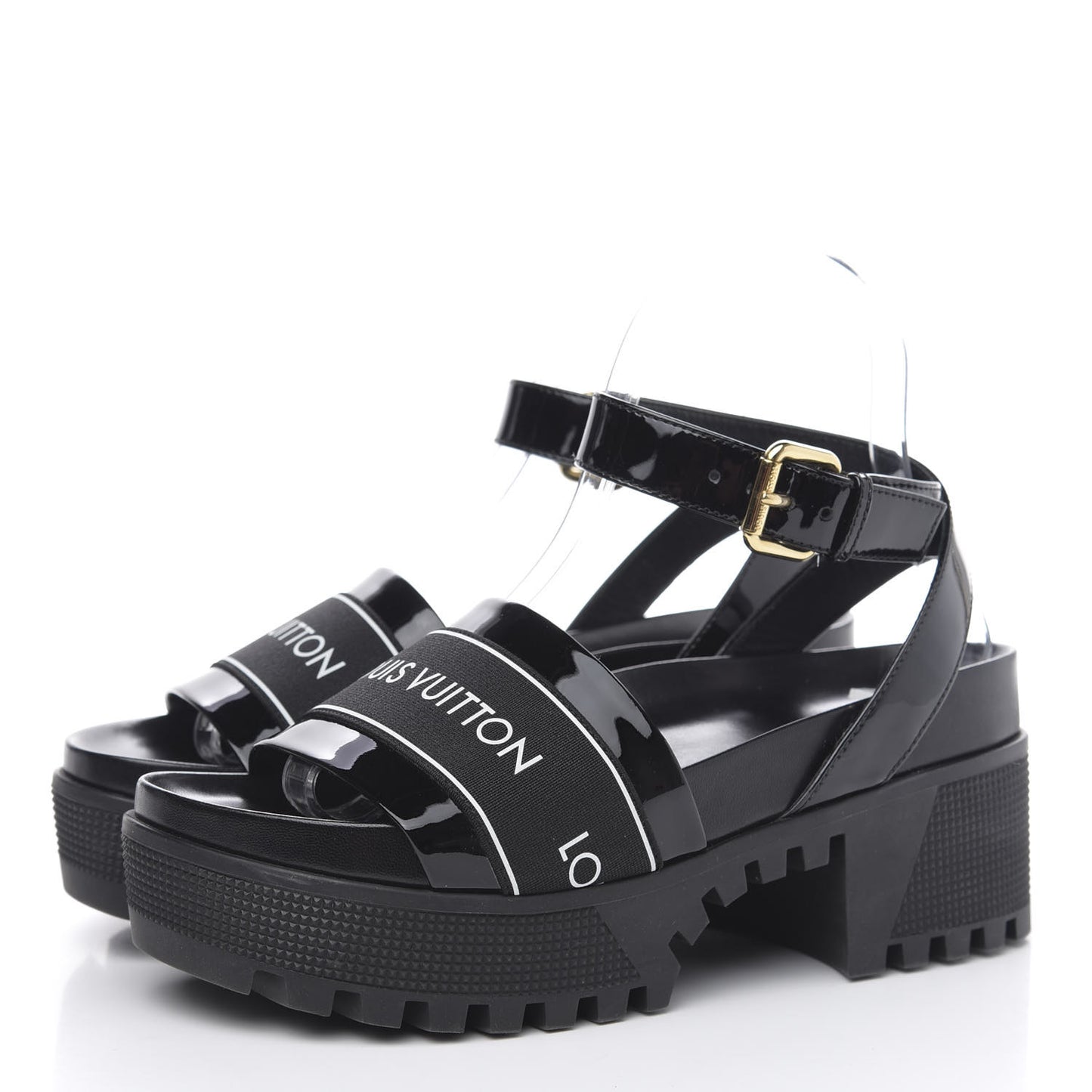 Patent Calfskin Laureate Platform Sandals 35 Black