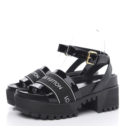 Louis Vuitton Patent Calfskin Laureate Platform Sandals 35 Black 3 of 7
