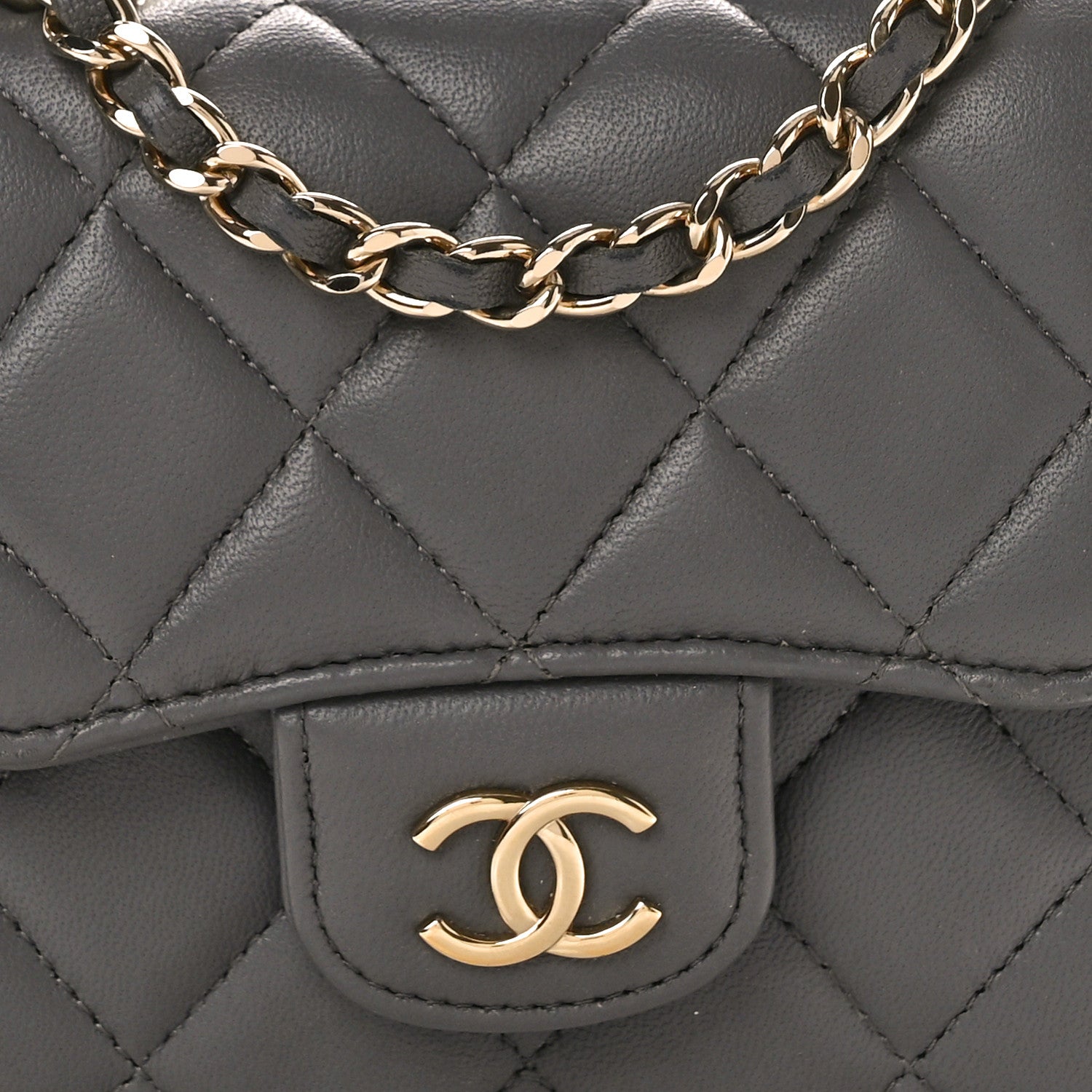 Chanel Lambskin Quilted Top Handle Flap Clutch With Chain Grey 8 of 11