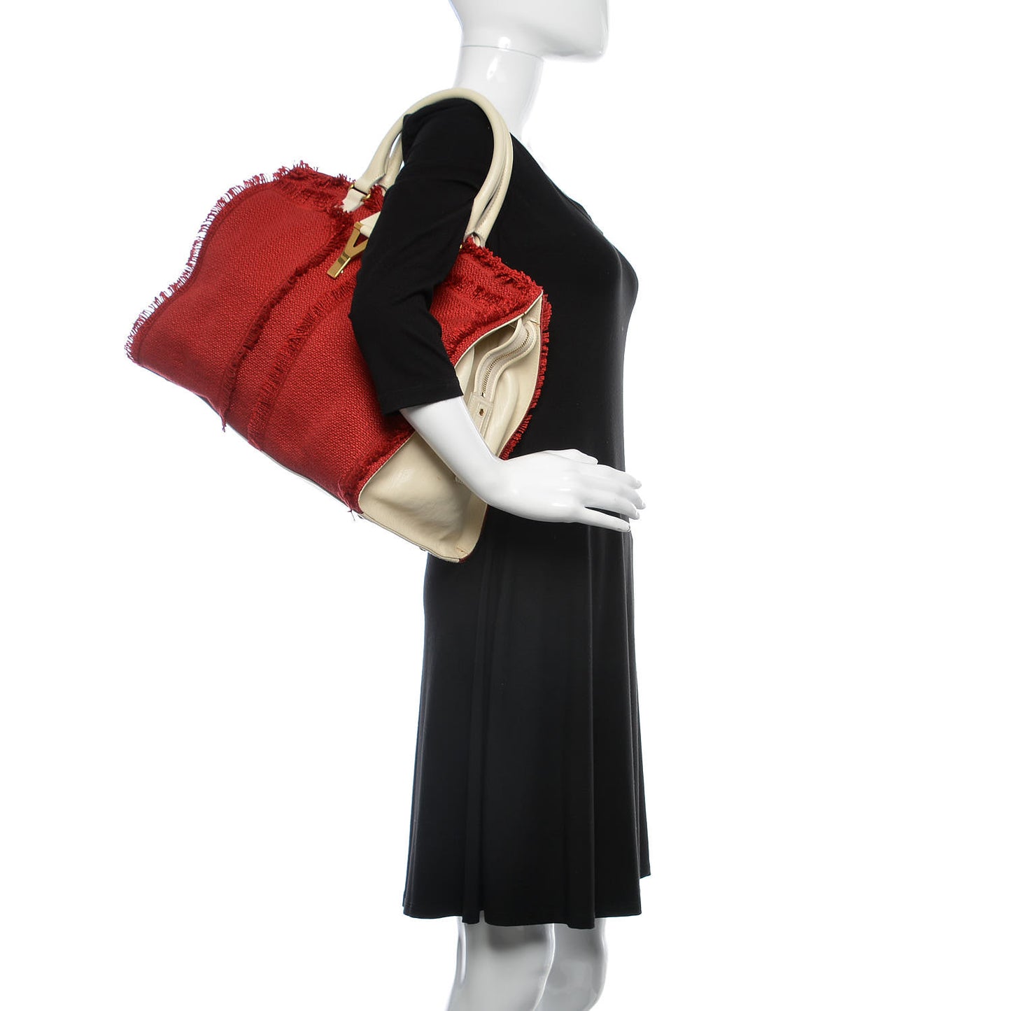 Linen Sheepskin Large Cabas ChYc Tote Red