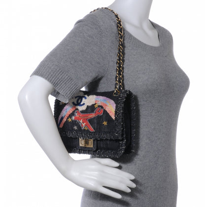 Chanel Denim Embroidered Night Flight Reissue Flap Blue 2 of 8
