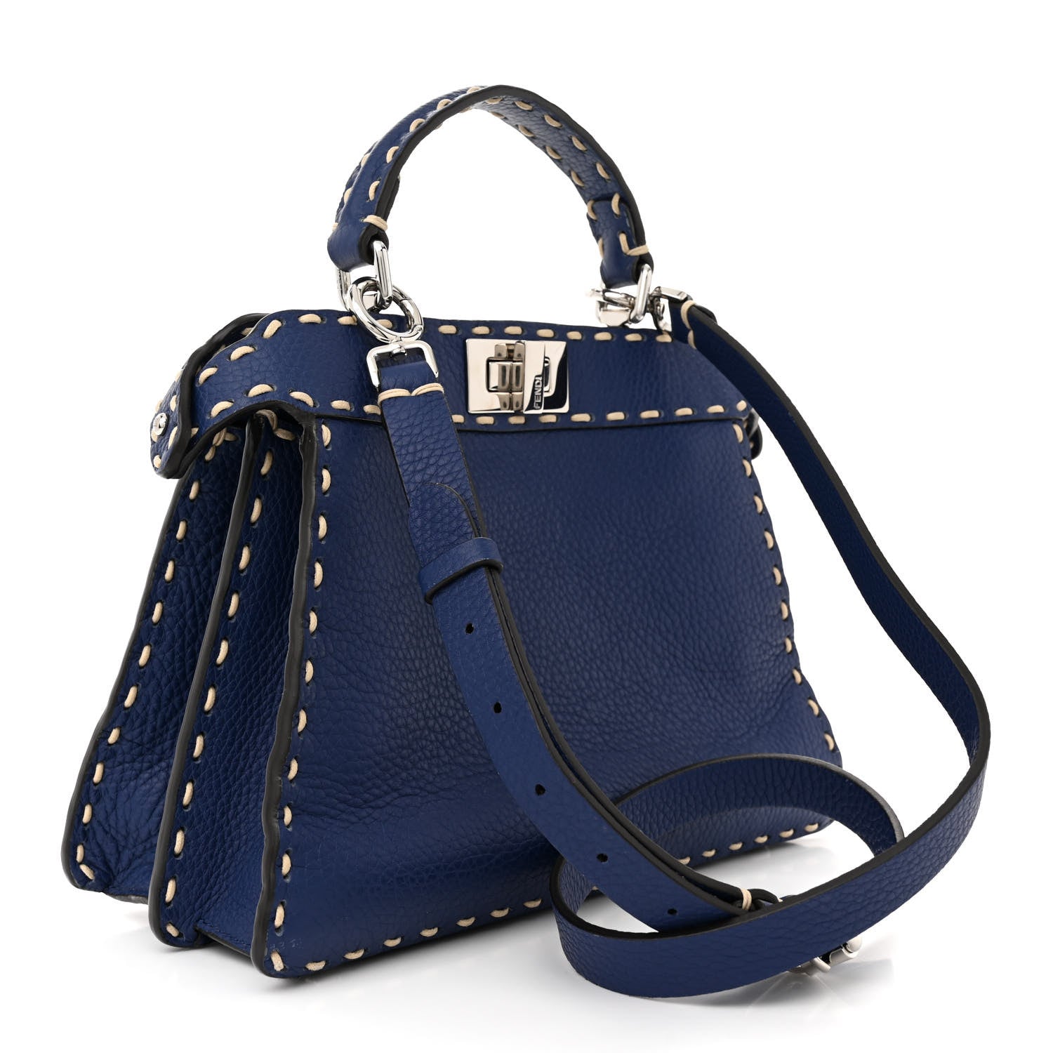 Fendi Cuoio Romano Selleria Chamois Small Peekaboo I SEE U Satchel Blue 3 of 15