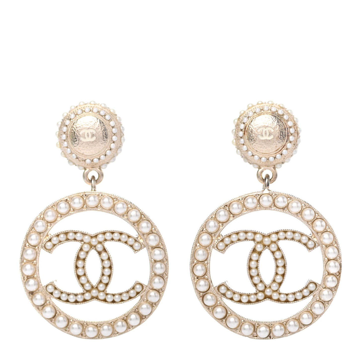 Pearl CC Drop Earrings Light Gold