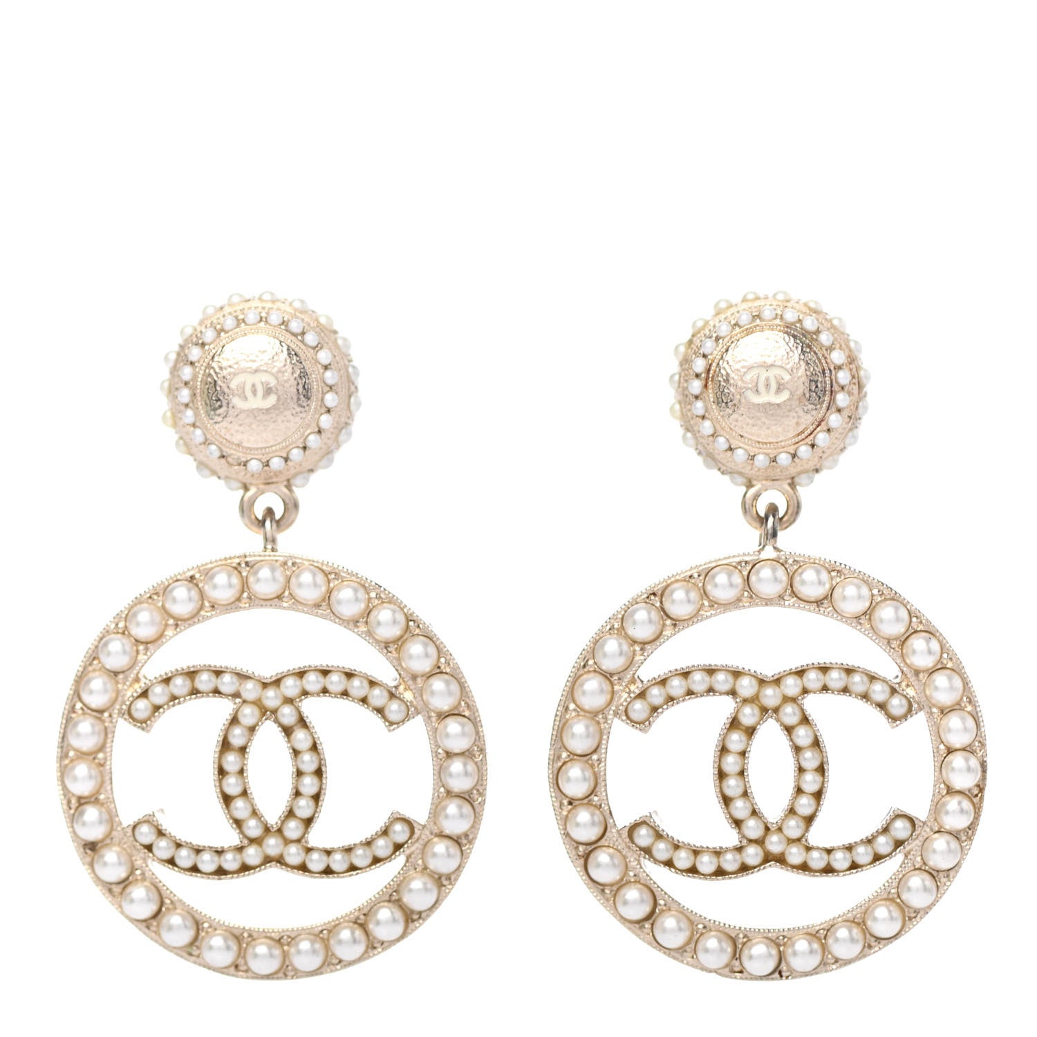 Chanel Pearl CC Drop Earrings Light Gold 1 of 4