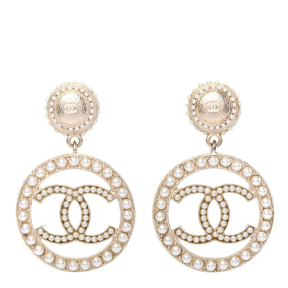 Chanel Pearl CC Drop Earrings Light Gold 1 of 4