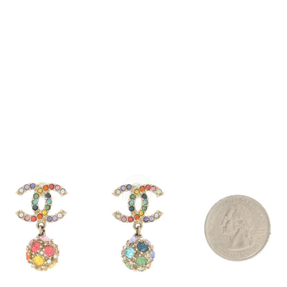 Chanel Crystal Over The Rainbow CC Drop Earrings Gold Multicolor 2 of 5
