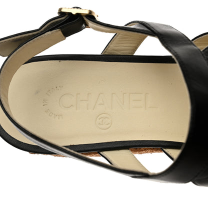 Chanel Lambskin Cork Pearl CC Platform Sandals 40 Black 7 of 10