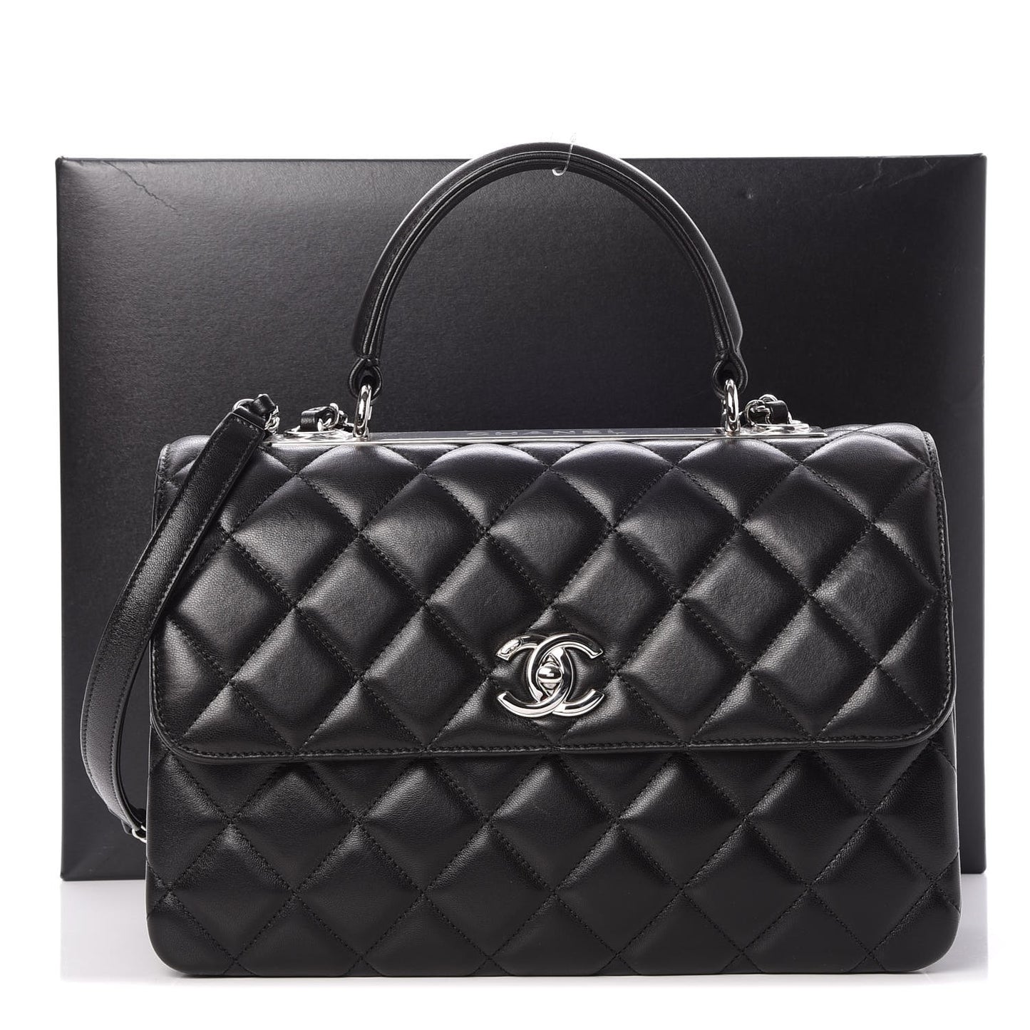 Lambskin Quilted Medium Trendy CC Flap Dual Handle Bag Black
