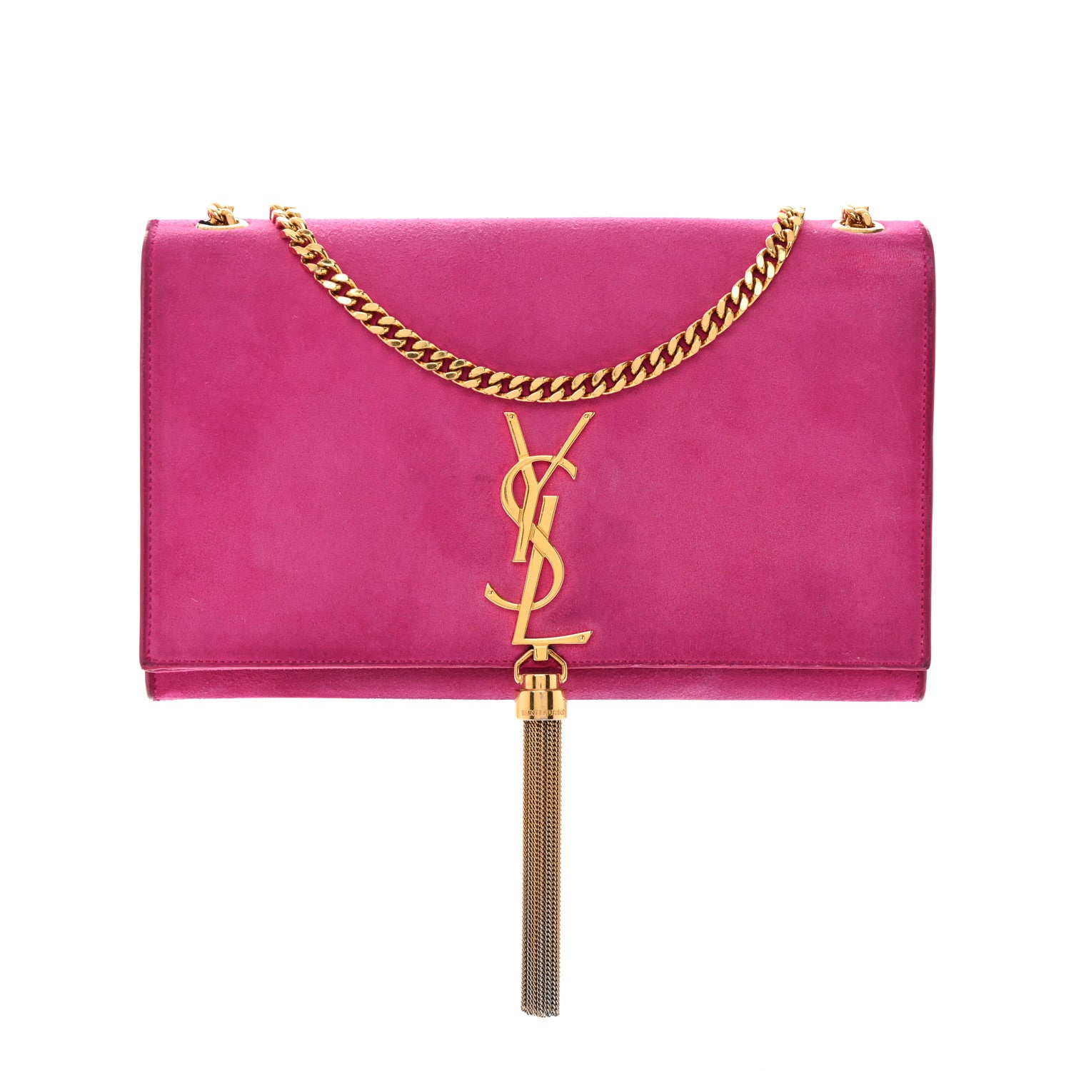 Saint Laurent Suede Medium Monogram Kate Tassel Shoulder Bag Lipstick Fuchsia 1 of 19