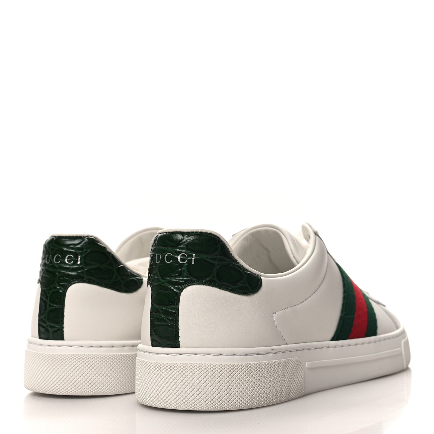 Calfskin Crocodile Web Womens Ace Sneakers 37 White Green