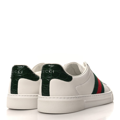 Gucci Calfskin Crocodile Web Womens Ace Sneakers 37 White Green 4 of 10
