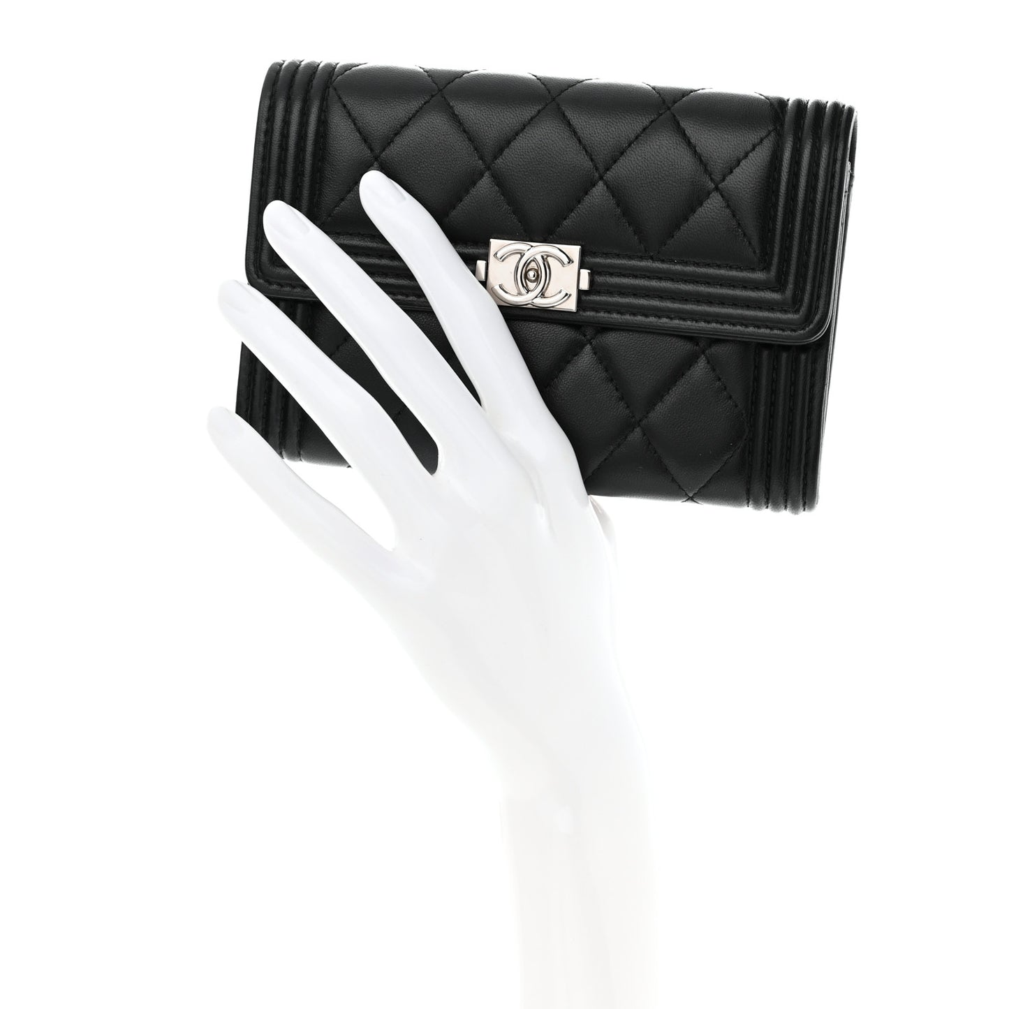 Lambskin Quilted Medium Boy Flap Wallet Black