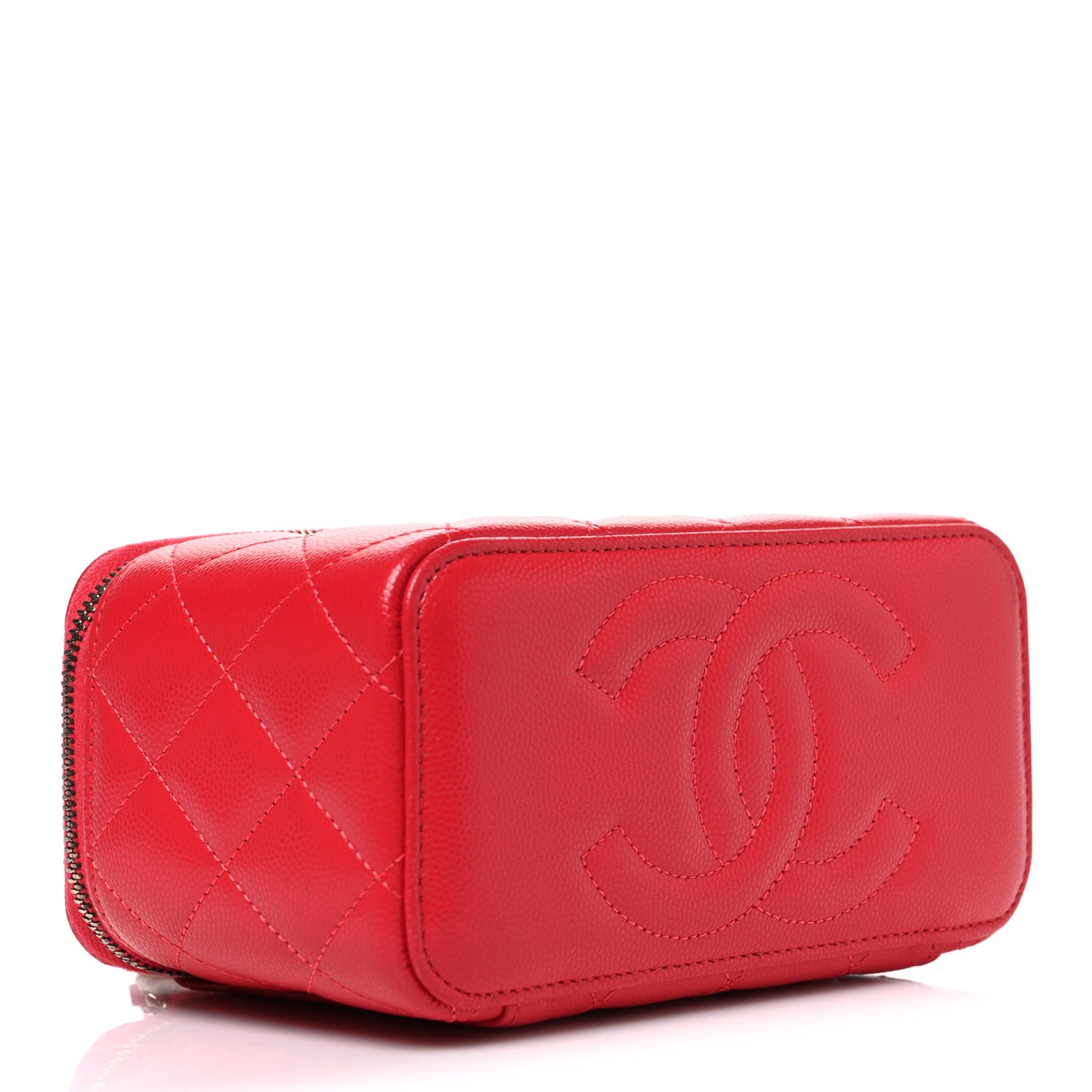 Caviar Quilted Small Vanity Case With Chain Red