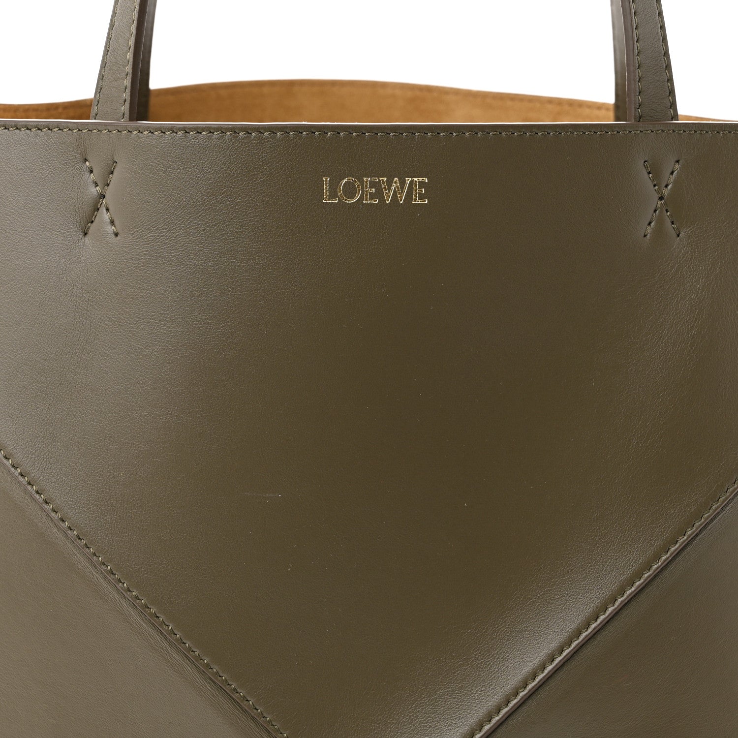 Loewe Shiny Calfskin Puzzle Fold Tote Dark Khaki Green 8 of 10