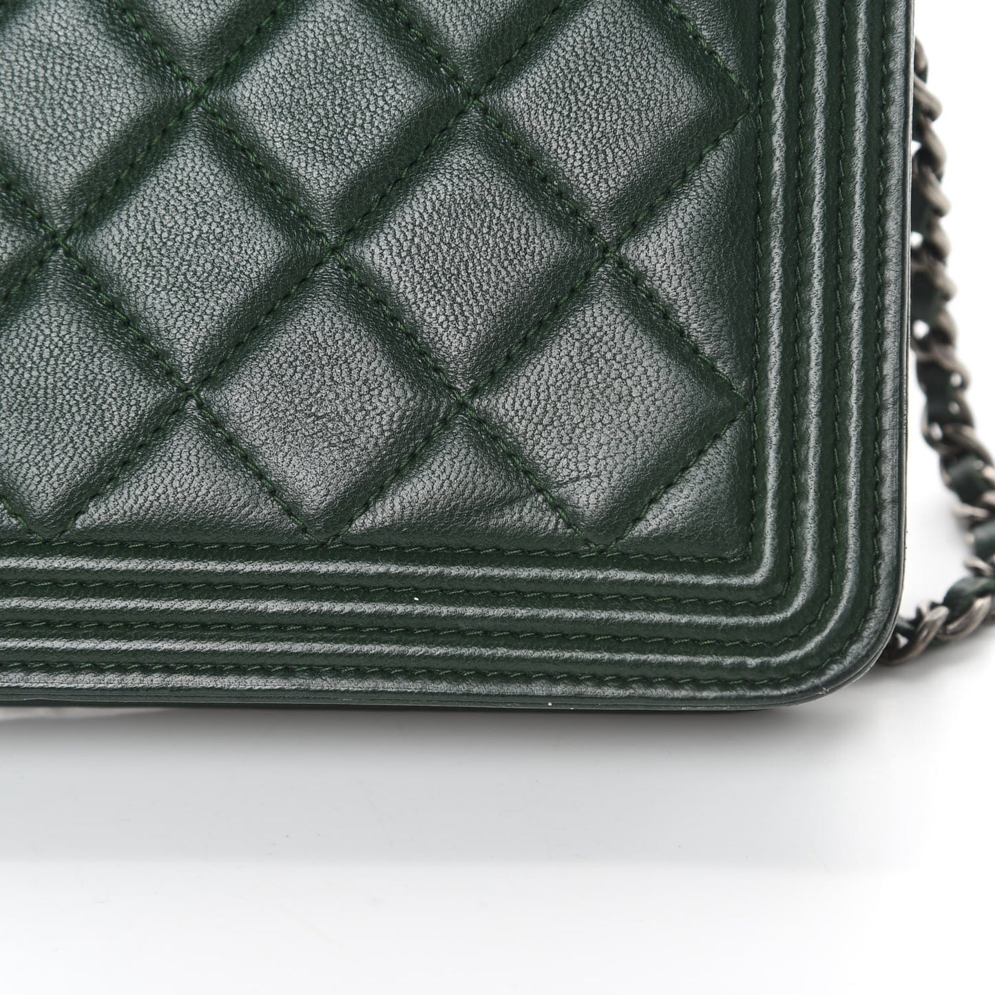 Lambskin Quilted Boy Wallet On Chain WOC Green