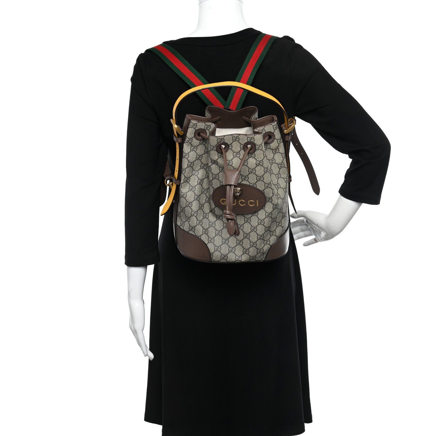 Gucci GG Supreme Monogram Neo Vintage Drawstring Bucket Backpack Beige New Acero Crop 2 of 9