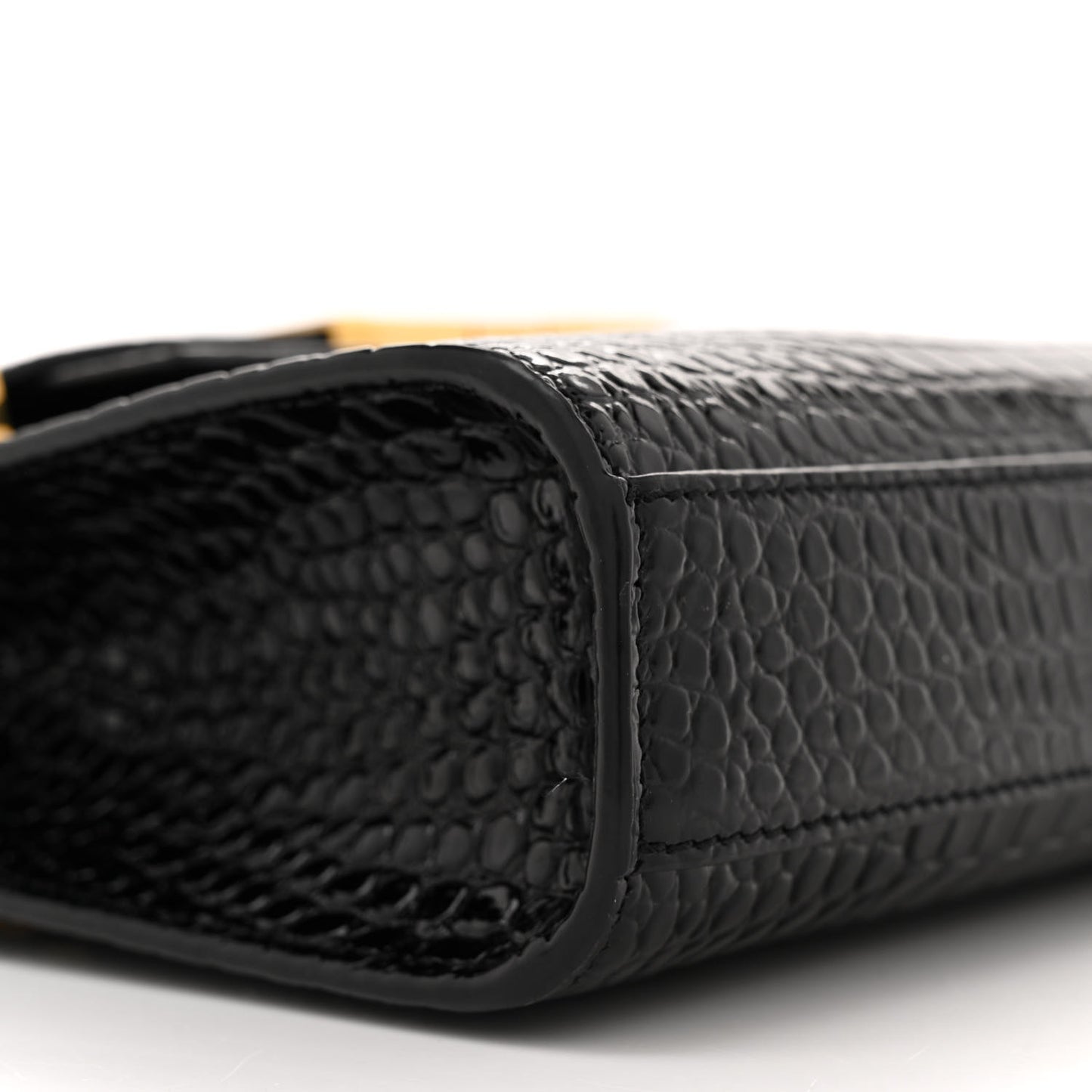 Shiny Calfskin Crocodile Embossed Small Manhattan Baguette Black