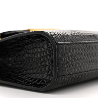 Saint Laurent Shiny Calfskin Crocodile Embossed Small Manhattan Baguette Black 9 of 11