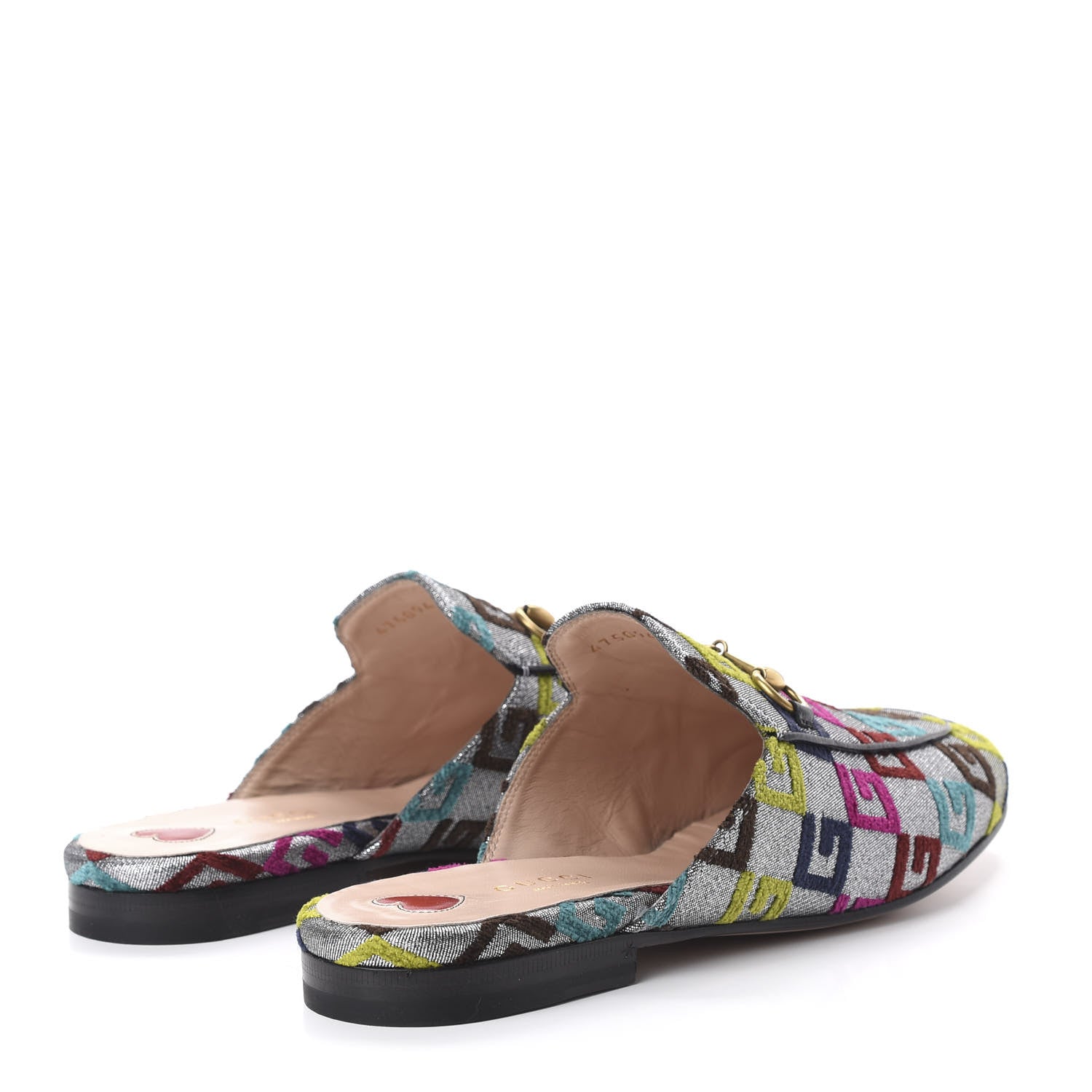 Gucci Velvet Lurex Square G Womens Princetown Slippers 38.5 Silver Multicolor 4 of 9