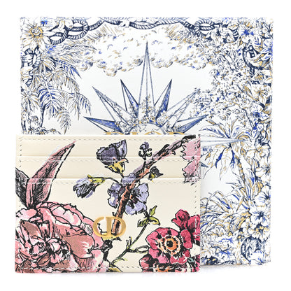 Christian Dior Calfskin Caro Floral Five-Slot Card Holder White Multicolor 7 of 7