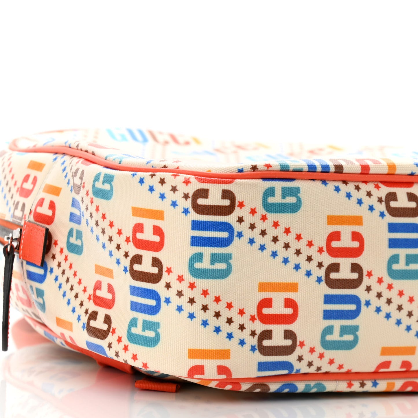 Coated Canvas Logo Star Print Childrens Dome Backpack Beige Multicolor Vibrant Orange