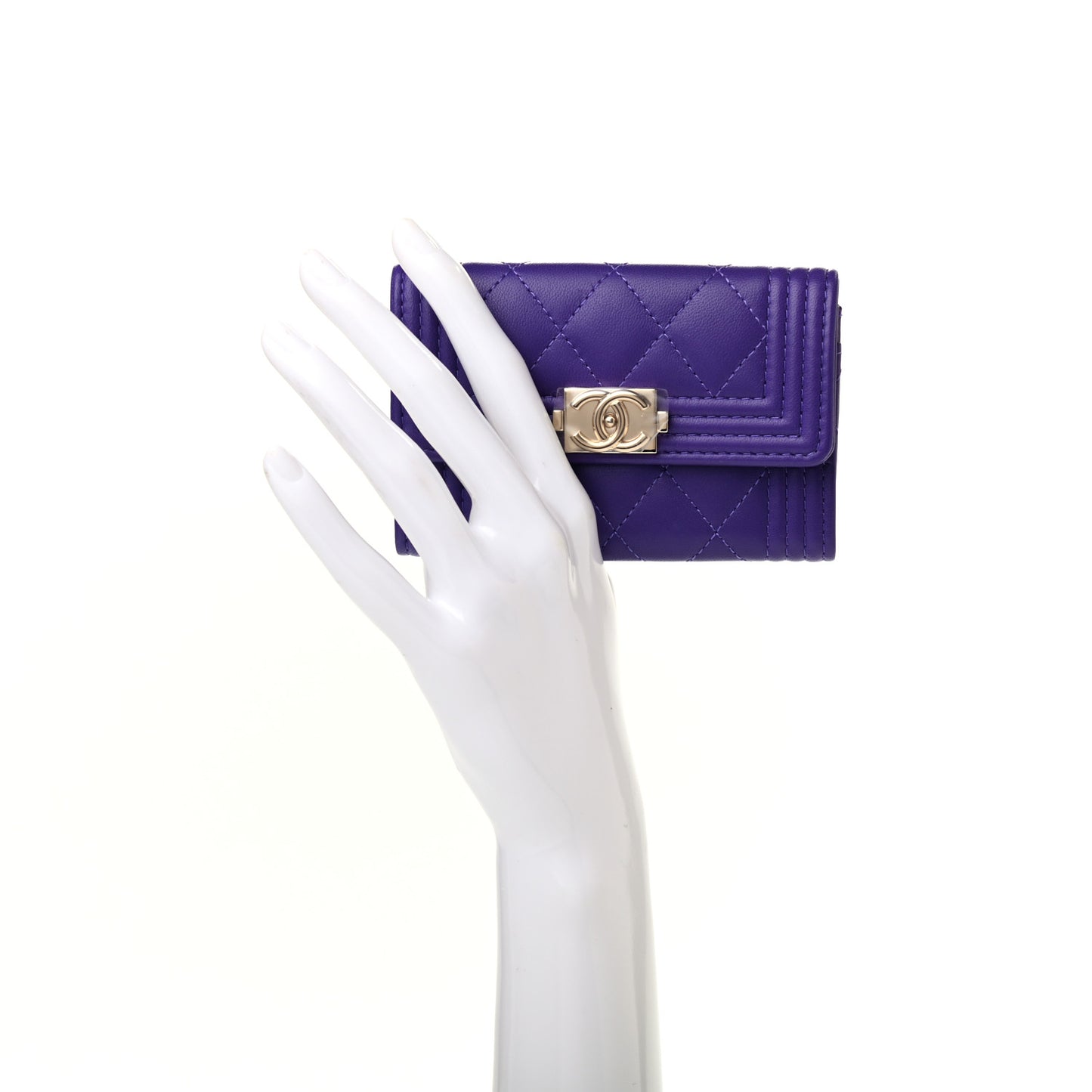 Lambskin Quilted Boy Flap Card Holder Purple