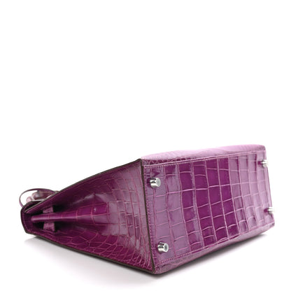 Hermes Shiny Niloticus Crocodile Kelly Sellier 28 Violet 7 of 18