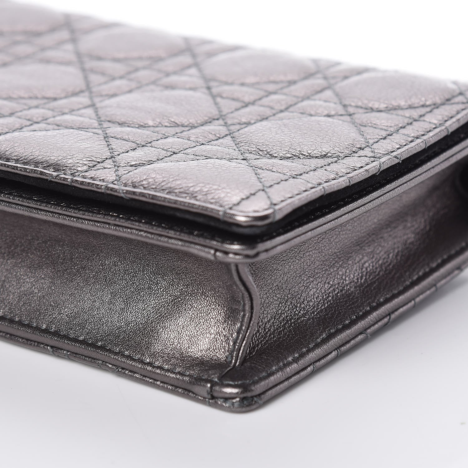 Christian Dior Metallic Calfskin Cannage Lady Dior Convertible Clutch Gunmetal 10 of 10