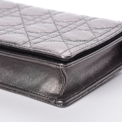 Christian Dior Metallic Calfskin Cannage Lady Dior Convertible Clutch Gunmetal 10 of 10