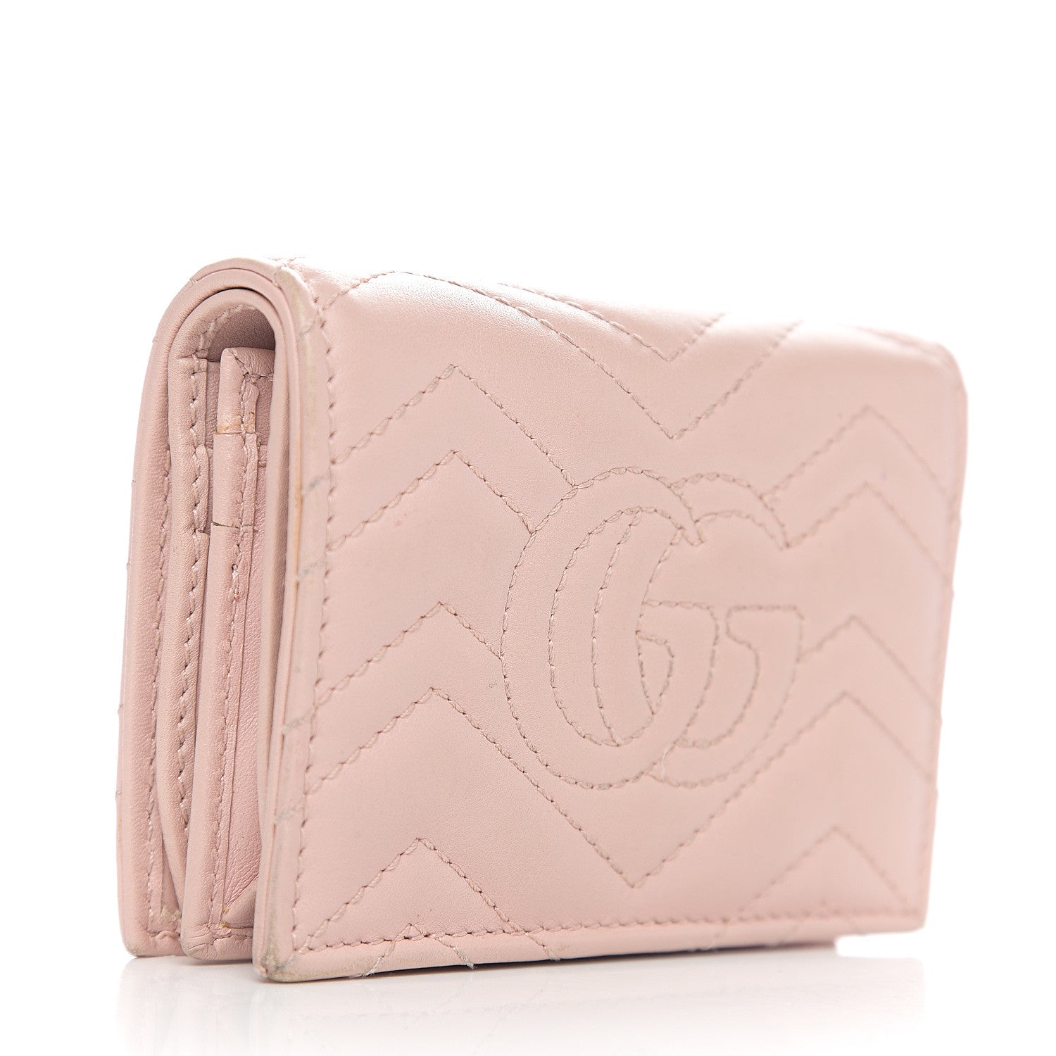 Gucci Calfskin Matelasse GG Marmont Card Case Wallet Perfect Pink 2 of 12