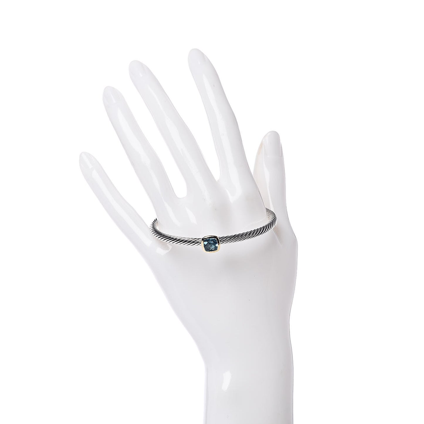 Sterling Silver 18K Yellow Gold Blue Topaz 4mm Albion Cable Bracelet