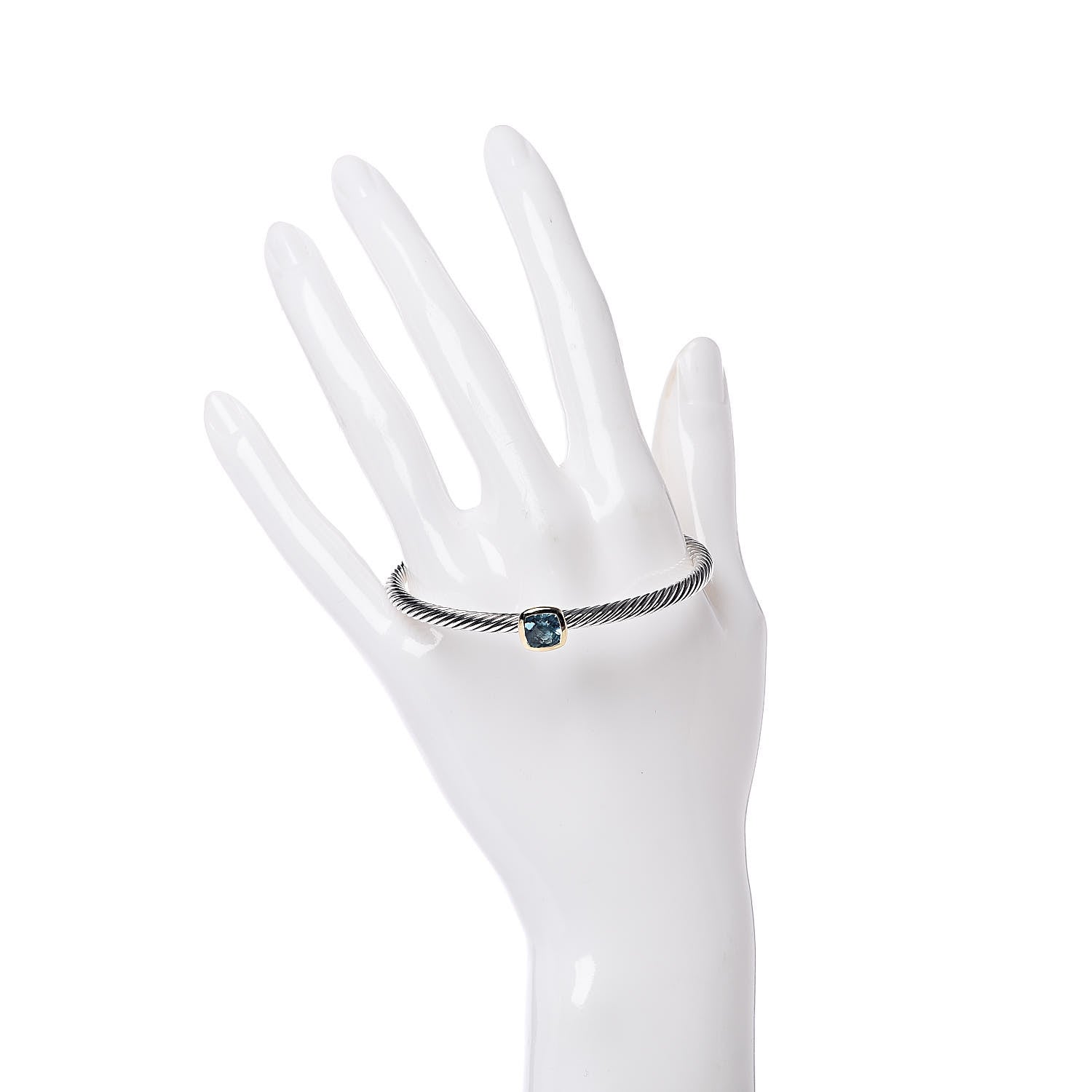 David Yurman Sterling Silver 18K Yellow Gold Blue Topaz 4mm Albion Cable Bracelet 2 of 5