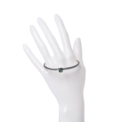 David Yurman Sterling Silver 18K Yellow Gold Blue Topaz 4mm Albion Cable Bracelet 2 of 5