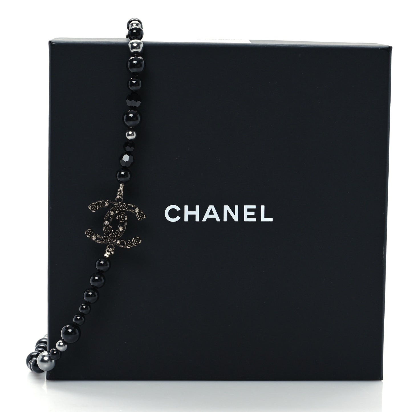 Pearl Crystal CC Camellia Necklace Ruthenium Black
