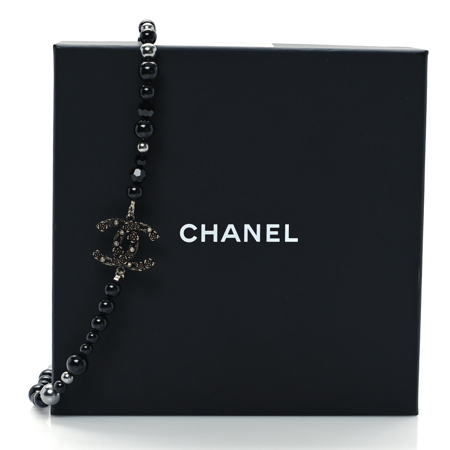 Chanel Pearl Crystal CC Camellia Necklace Ruthenium Black 5 of 5
