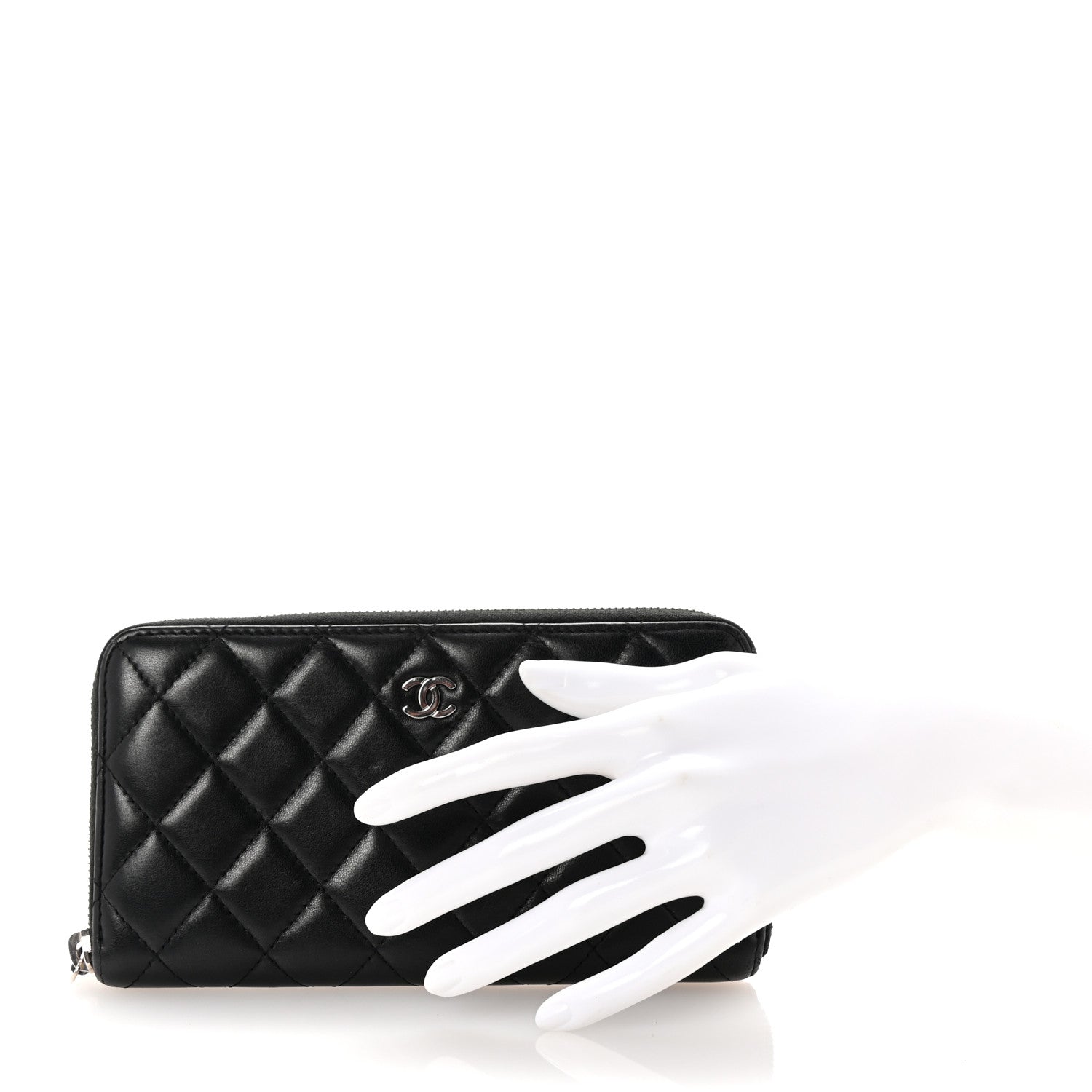 Chanel Lambskin Quilted Large Gusset Zip Around Wallet Black 2 of 8