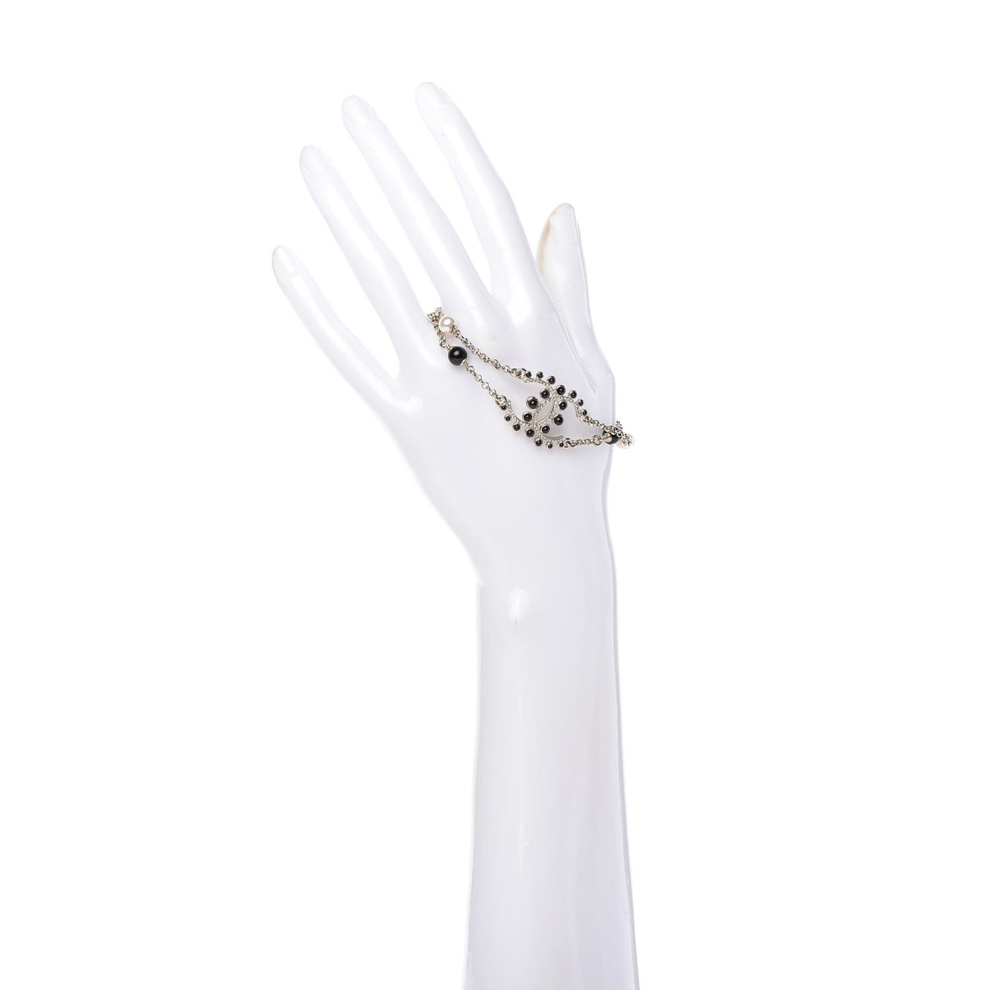 Pearl Crystal Beaded CC Bracelet Black Gold