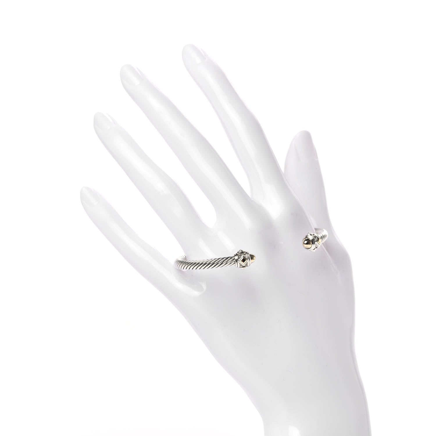 David Yurman Sterling Silver 18K Yellow Gold 4mm Cable Renaissance Bracelet 2 of 5