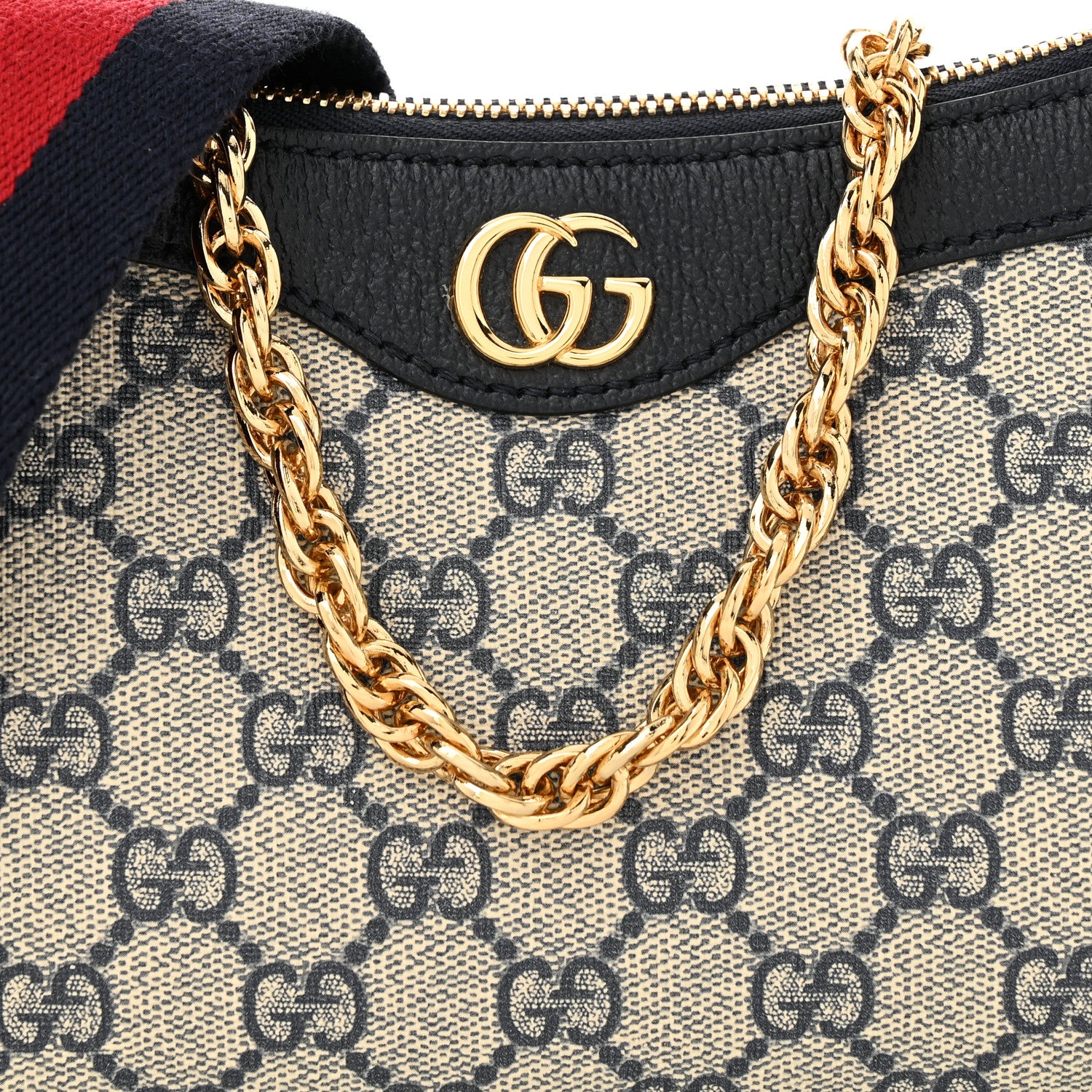 Gucci GG Supreme Monogram Textured Dollar Calfskin Web Small Ophidia GG Handbag Beige Blue 8 of 10