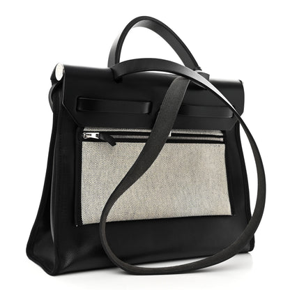 Hermes Toile H Berline Vache Hunter Herbag Zip PM 31 Black Ecru 4 of 11