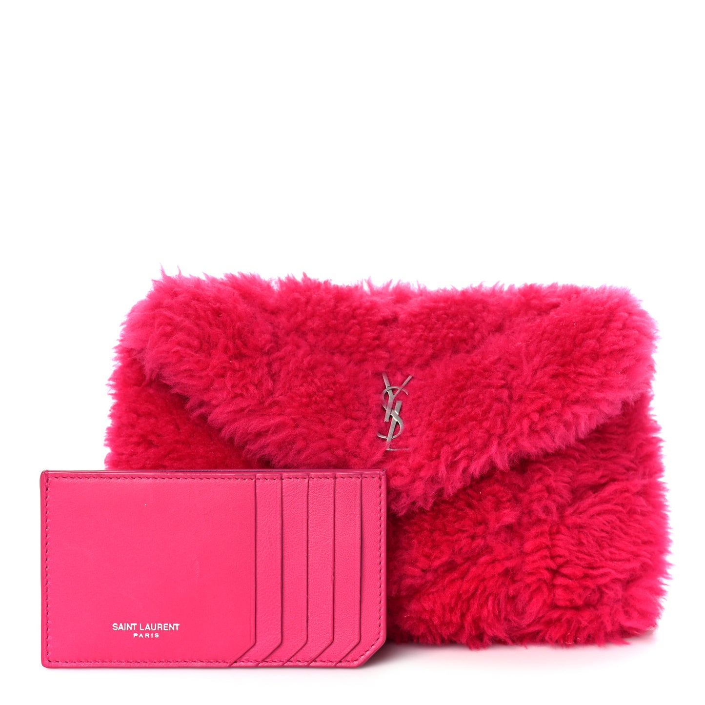 Shearling Quilted Loulou Puffer Pouch Clutch Fuxia
