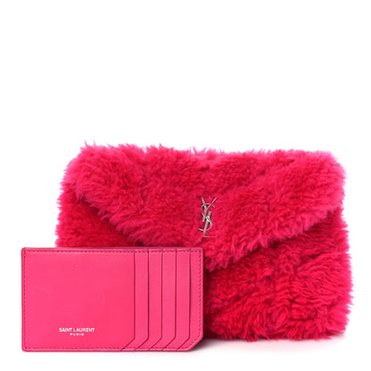 Saint Laurent Shearling Quilted Loulou Puffer Pouch Clutch Fuxia 1 of 8