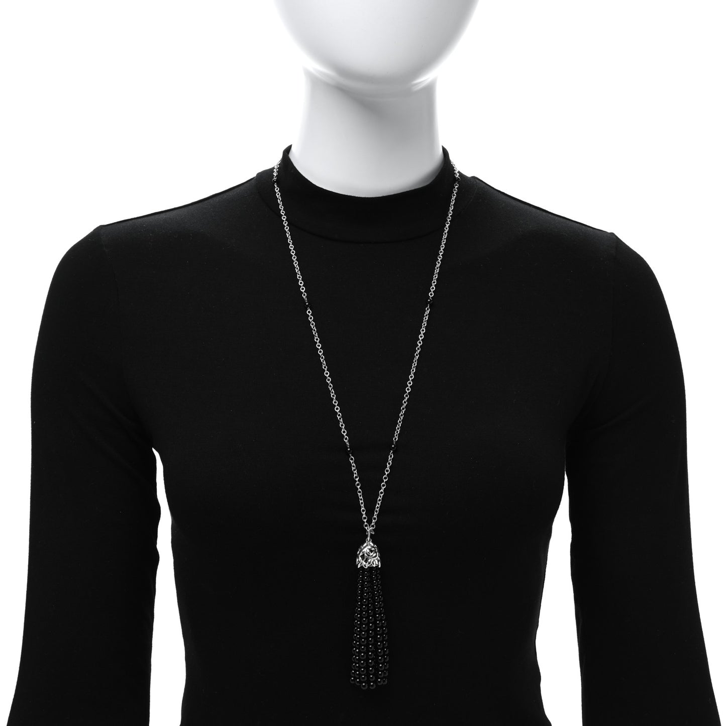 Sterling Silver Black Onyx Paloma Picasso Olive Leaf Tassel Necklace