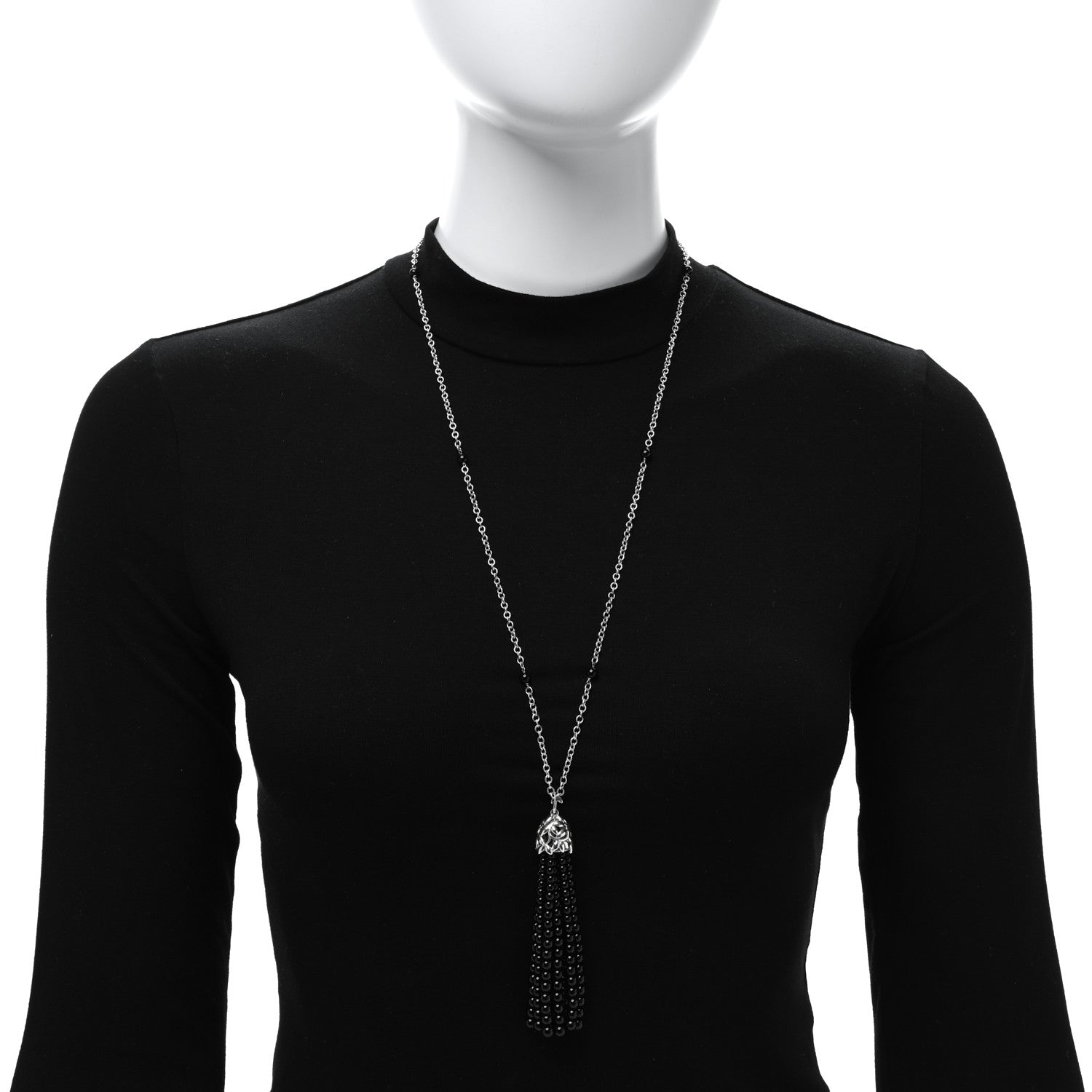 Tiffany Sterling Silver Black Onyx Paloma Picasso Olive Leaf Tassel Necklace 3 of 4