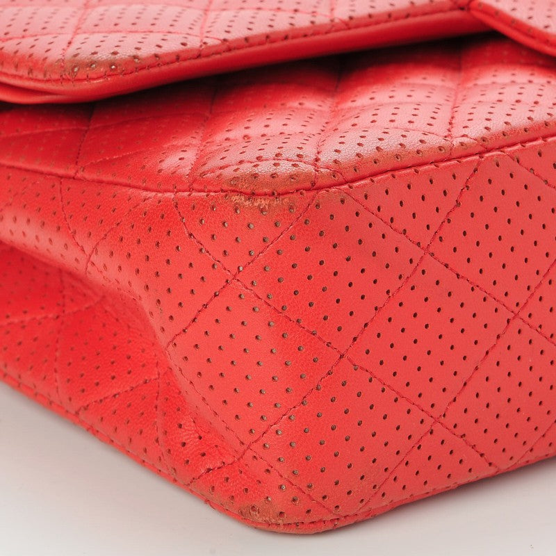 Lambskin Perforated Medium Double Flap Red
