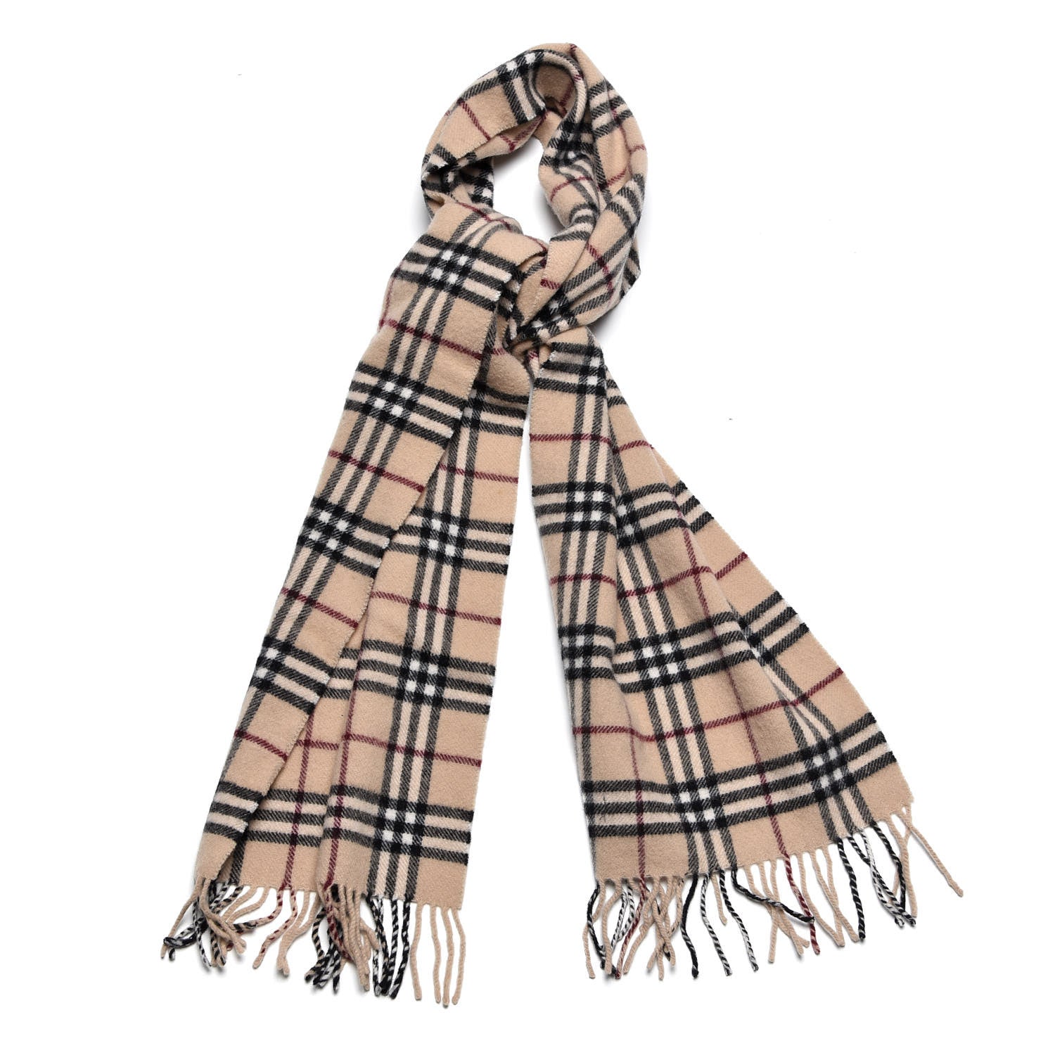 Burberry Lambswool Check Fringe Scarf Camel 1 of 4