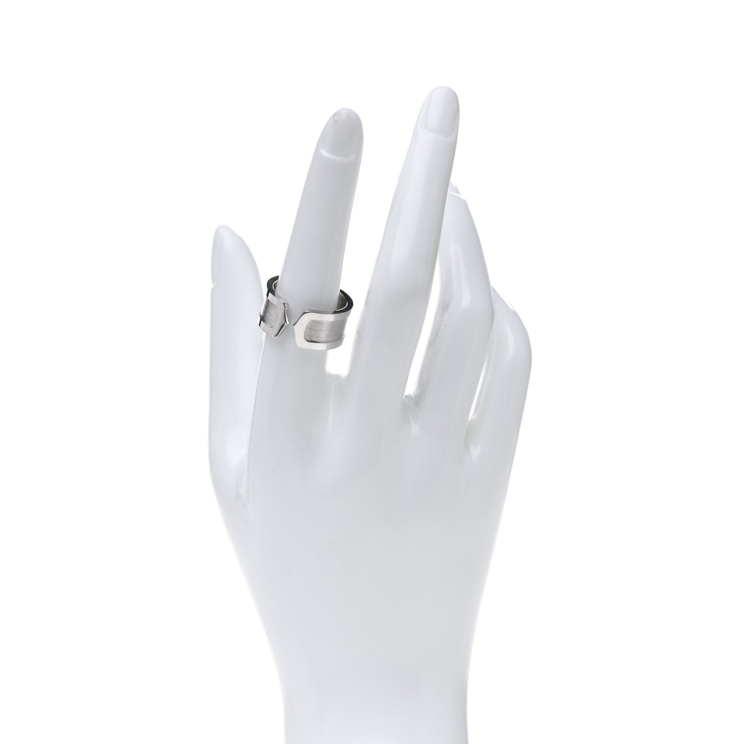 18K White Gold 10mm Logo De Cartier Ring 57 8
