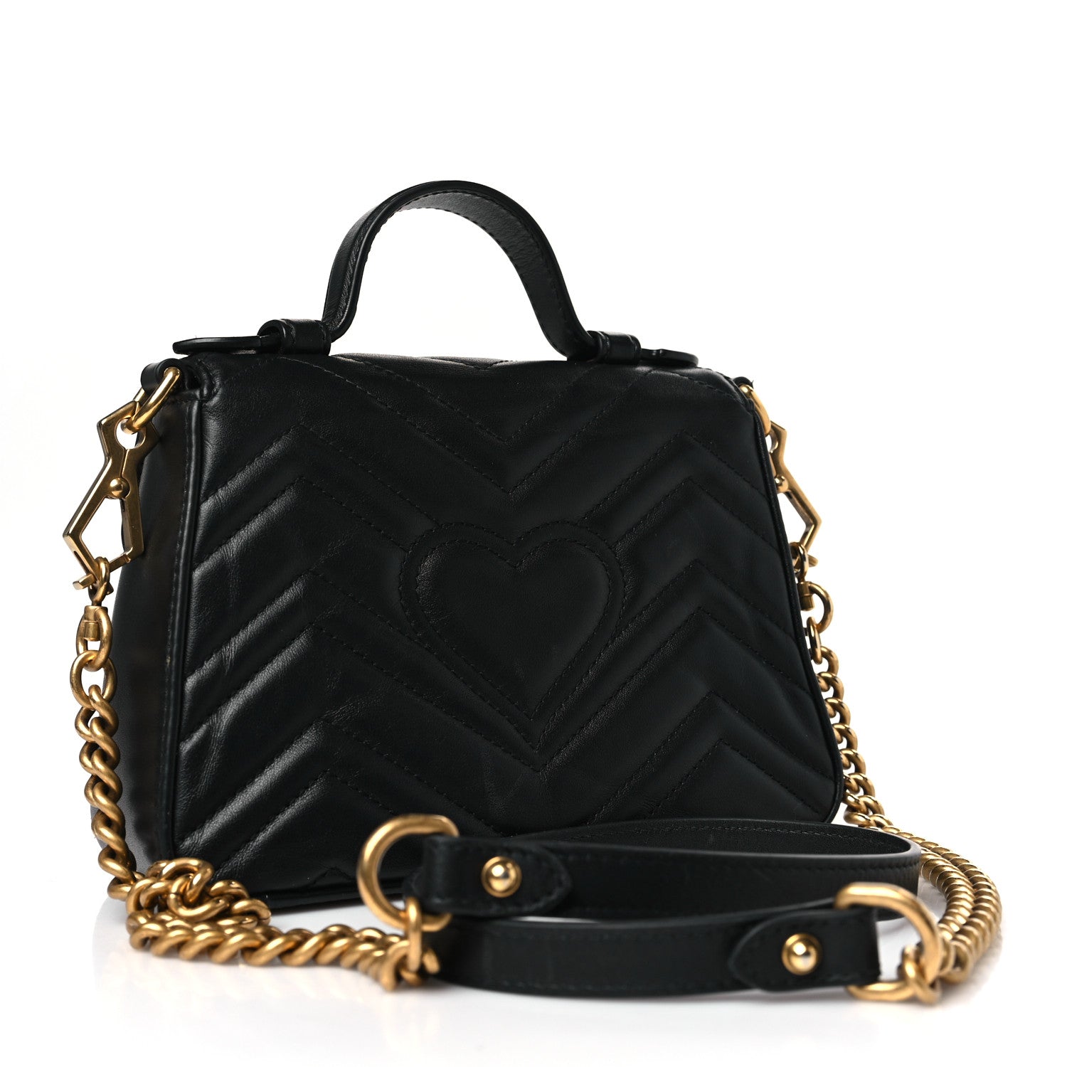 Gucci Calfskin Matelasse Mini GG Marmont Top Handle Shoulder Bag Black 3 of 9
