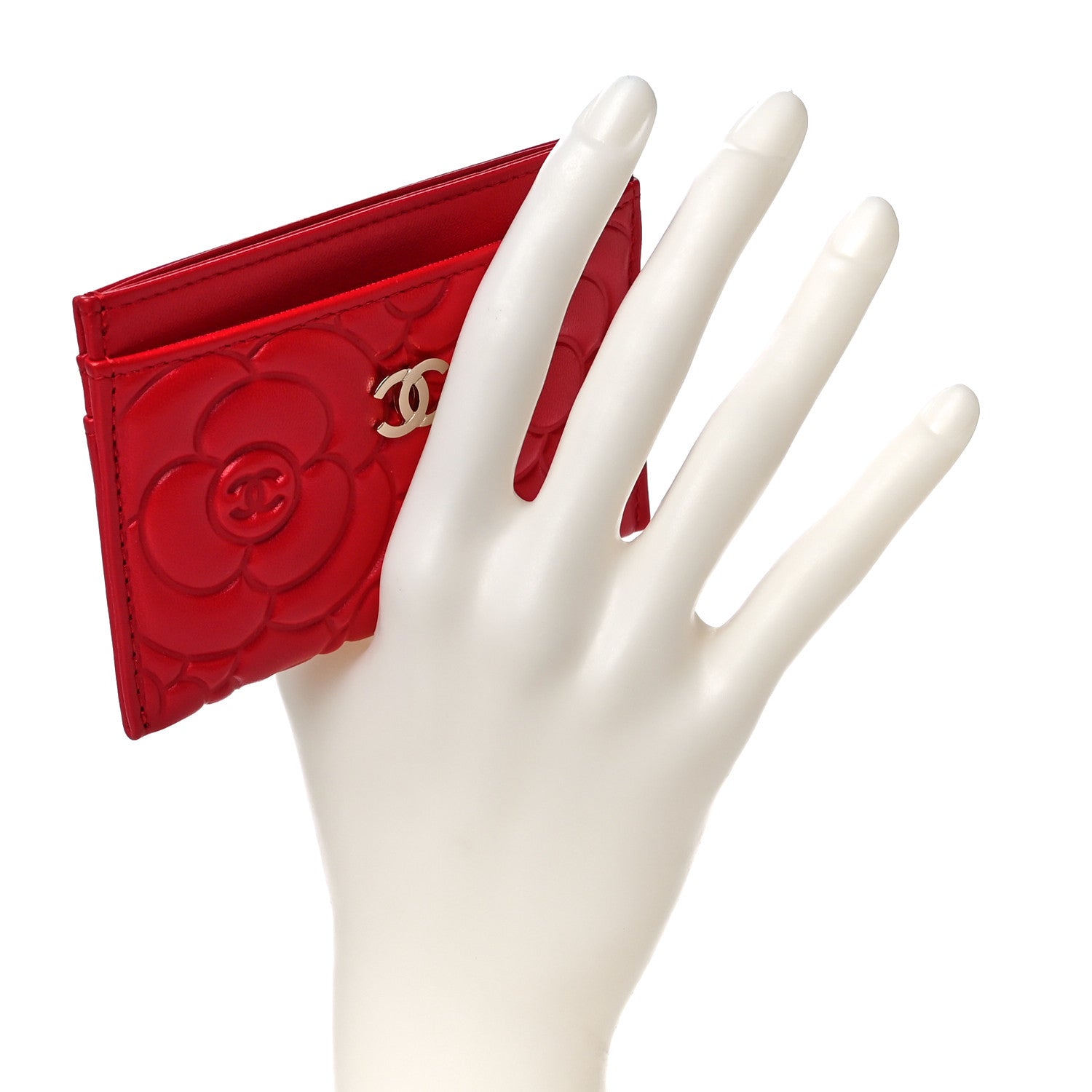 Chanel Lambskin Camellia Embossed Card Holder Red 2 of 12