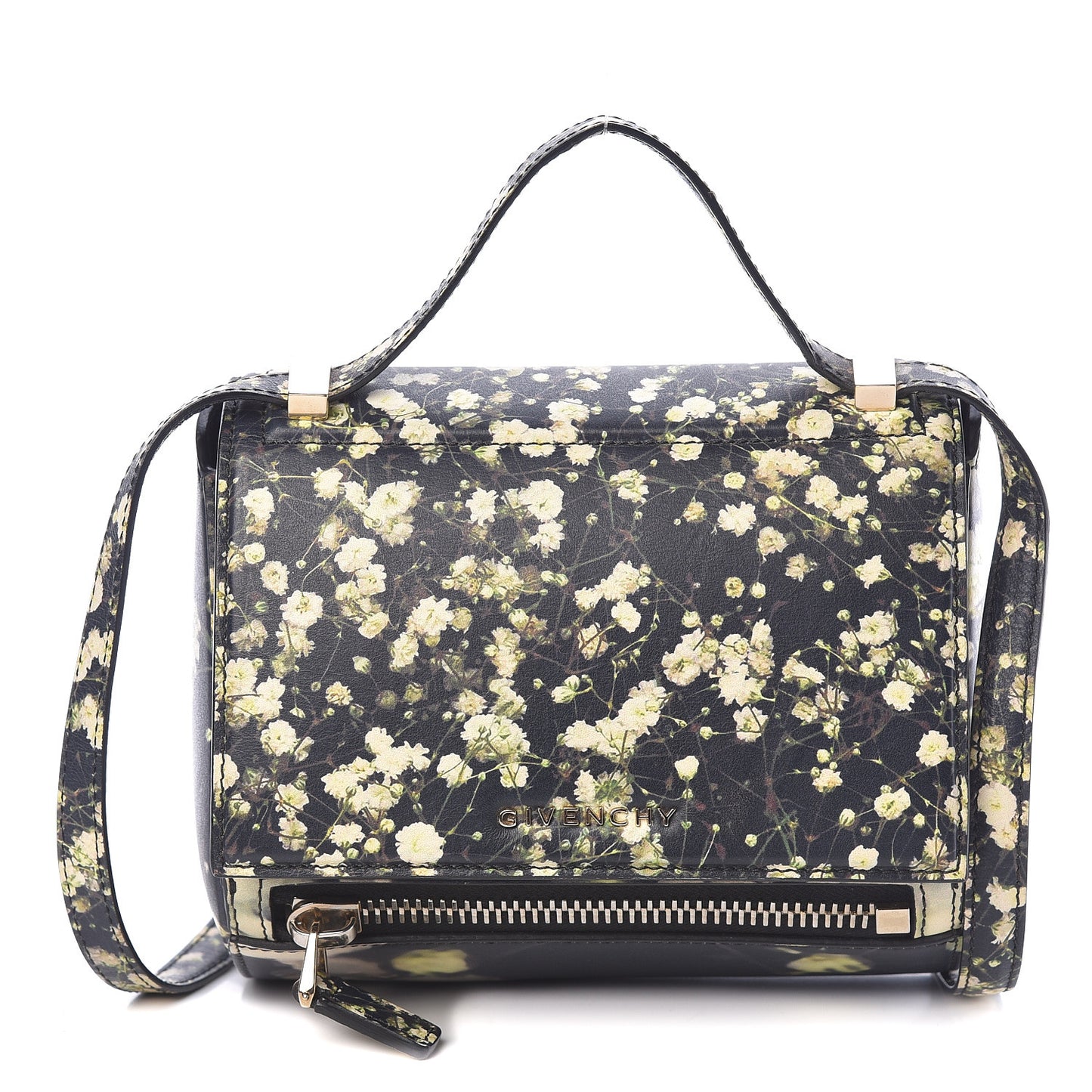 Calfskin Baby's Breath Print Mini Pandora Box Crossbody Bag Black